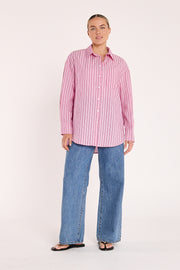 Emily Shirt - Pink Burgundy Stripe