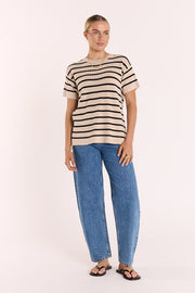 Jasper Knitted Tee - Oatmeal Black Stripe