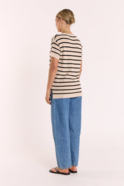 Jasper Knitted Tee - Oatmeal Black Stripe