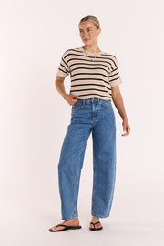 Jasper Knitted Tee - Oatmeal Black Stripe