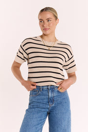 Jasper Knitted Tee - Oatmeal Black Stripe