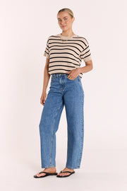 Jasper Knitted Tee - Oatmeal Black Stripe