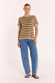 Jasper Knitted Tee - Camel Black Stripe