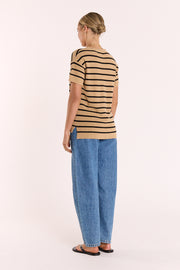 Jasper Knitted Tee - Camel Black Stripe