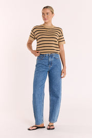 Jasper Knitted Tee - Camel Black Stripe