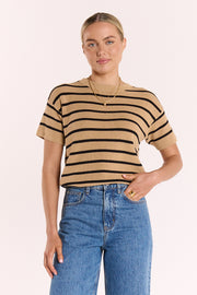 Jasper Knitted Tee - Camel Black Stripe