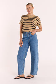 Jasper Knitted Tee - Camel Black Stripe