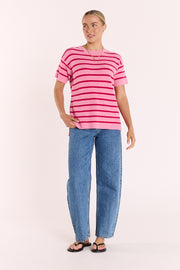 Jasper Knitted Tee - Pink Red Stripe