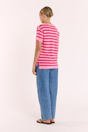 Jasper Knitted Tee - Pink Red Stripe