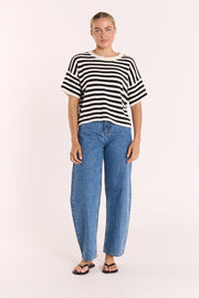 Faye Knitted Tee - White Black Stripe