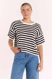 Faye Knitted Tee - White Black Stripe