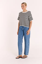 Faye Knitted Tee - White Black Stripe