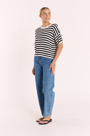 Faye Knitted Tee - White Black Stripe