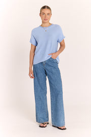 Faye Knitted Tee - Powder Blue