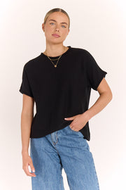 Faye Knitted Tee - Black
