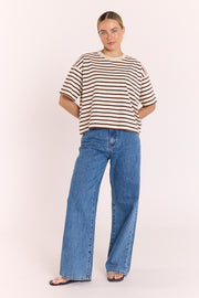 Carter Boxy Tee - Chocolate Cream Stripe