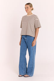 Carter Boxy Tee - Chocolate Cream Stripe