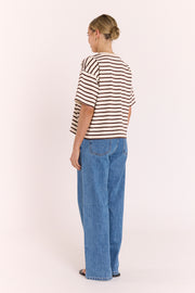 Carter Boxy Tee - Chocolate Cream Stripe