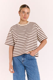 Carter Boxy Tee - Chocolate Cream Stripe