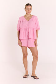 Lottie Short Sleeve Top - Pink Gingham