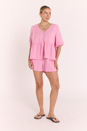 Lottie Short Sleeve Top - Pink Gingham