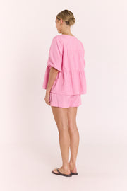 Lottie Short Sleeve Top - Pink Gingham