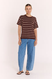 Jasper Knitted Tee - Chocolate Oat Stripe