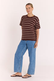 Jasper Knitted Tee - Chocolate Oat Stripe