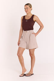 Tilly Short - Mocha Pinstripe