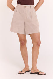 Tilly Short - Mocha Pinstripe