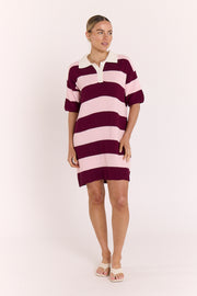 Bree Knitted Dress - Pink Burgundy Stripe
