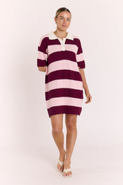 Bree Knitted Dress - Pink Burgundy Stripe
