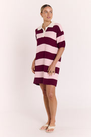 Bree Knitted Dress - Pink Burgundy Stripe