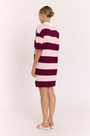 Bree Knitted Dress - Pink Burgundy Stripe