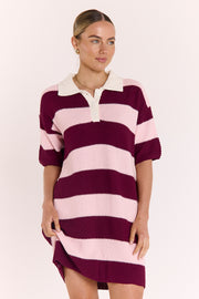 Bree Knitted Dress - Pink Burgundy Stripe