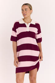 Bree Knitted Dress - Pink Burgundy Stripe