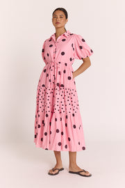Everleigh Dress - Pink Chocolate Spot