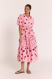 Everleigh Dress - Pink Chocolate Spot