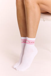 Feather Band Ankle Socks - Pink & White