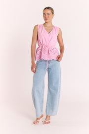 Hazel Broderie Top - Pink