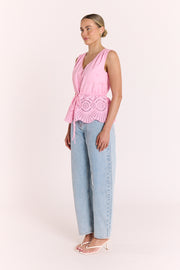 Hazel Broderie Top - Pink