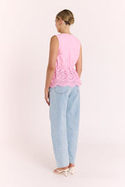Hazel Broderie Top - Pink