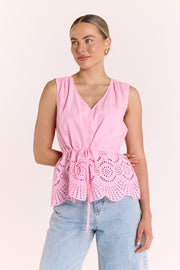 Hazel Broderie Top - Pink
