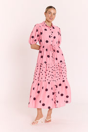 Everleigh Dress - Pink Chocolate Spot