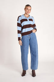 Stefi Rugby Knit - Blue Chocolate Stripe