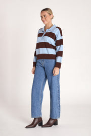 Stefi Rugby Knit - Blue Chocolate Stripe