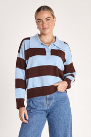 Stefi Rugby Knit - Blue Chocolate Stripe