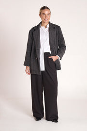 Sarita Cropped Coat - Black Herringbone