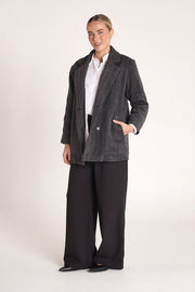 Sarita Cropped Coat - Black Herringbone