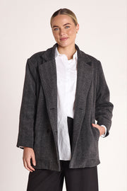Sarita Cropped Coat - Black Herringbone